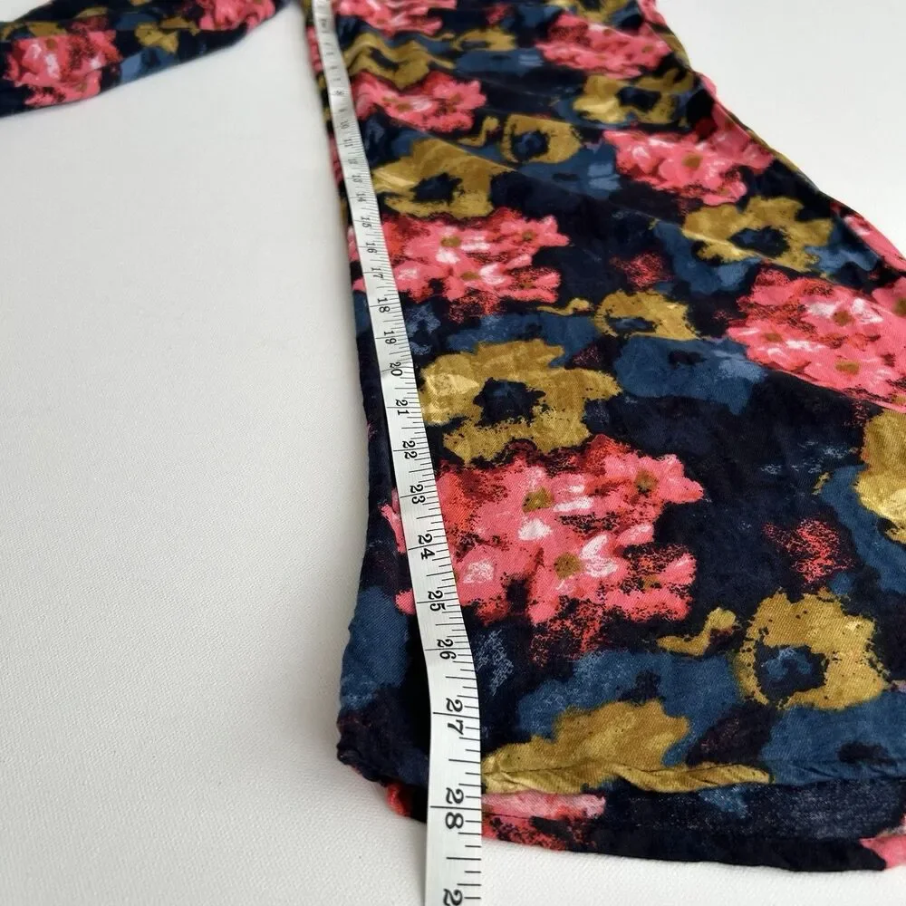 Abercrombie & Fitch Floral Wide Leg Flowy Colorful Pants Black Flat Front Size 2 - Picture 6 of 14